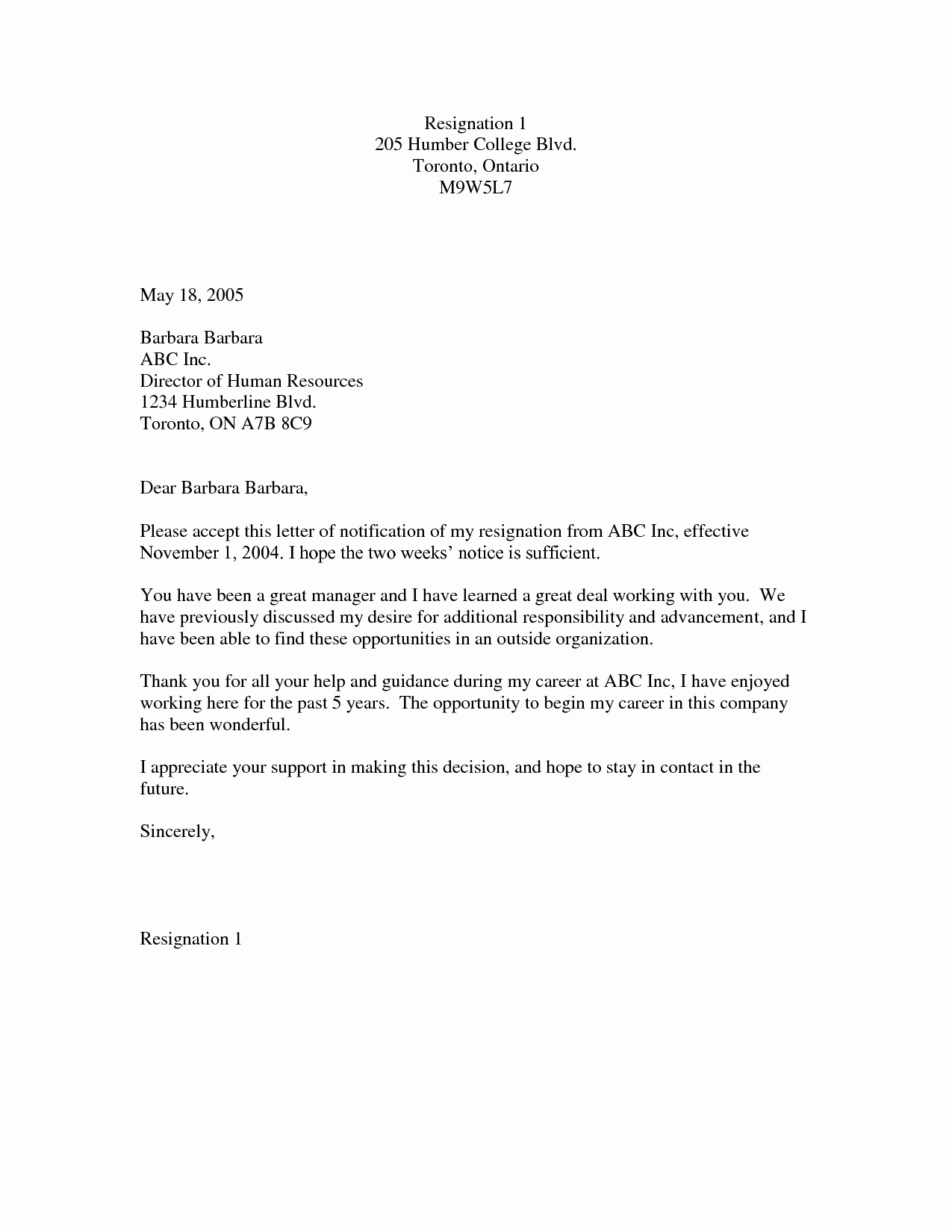 Professional Two Weeks Notice Letter Templates