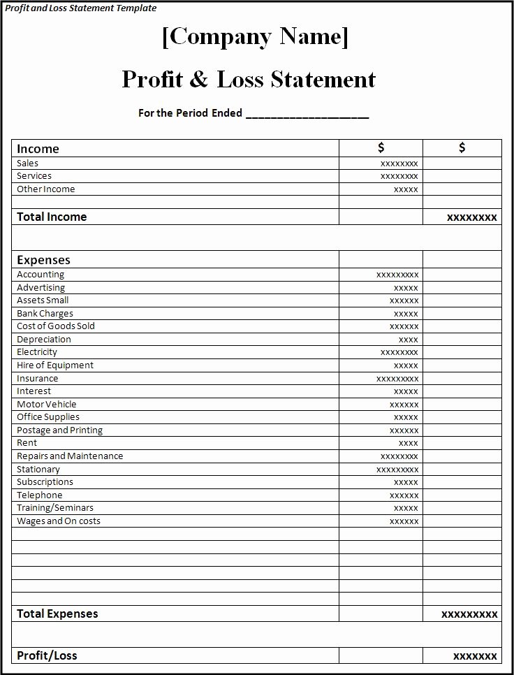 profit and loss statement template