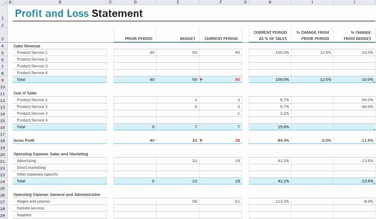 profit and loss statement template