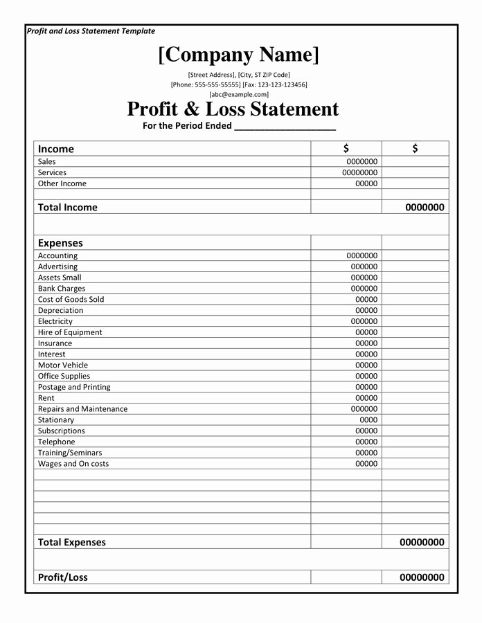Profit and Loss Statement Template Doc Pdf Page 1 Of 1