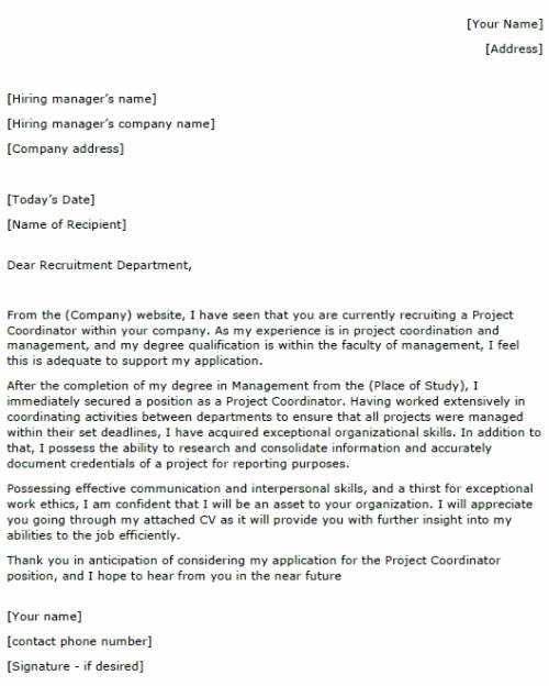 Project Coordinator Cover Letter Example Lettercv