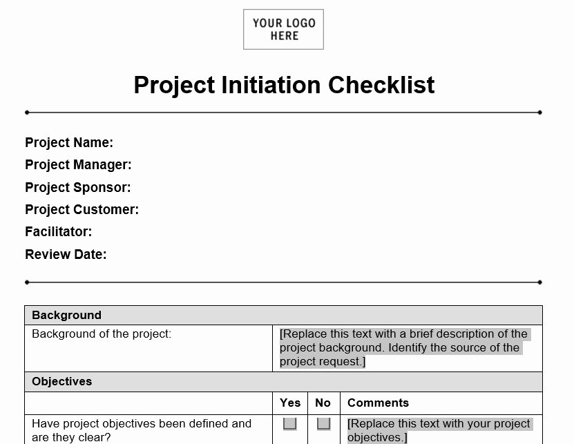 Project Initiation Checklist