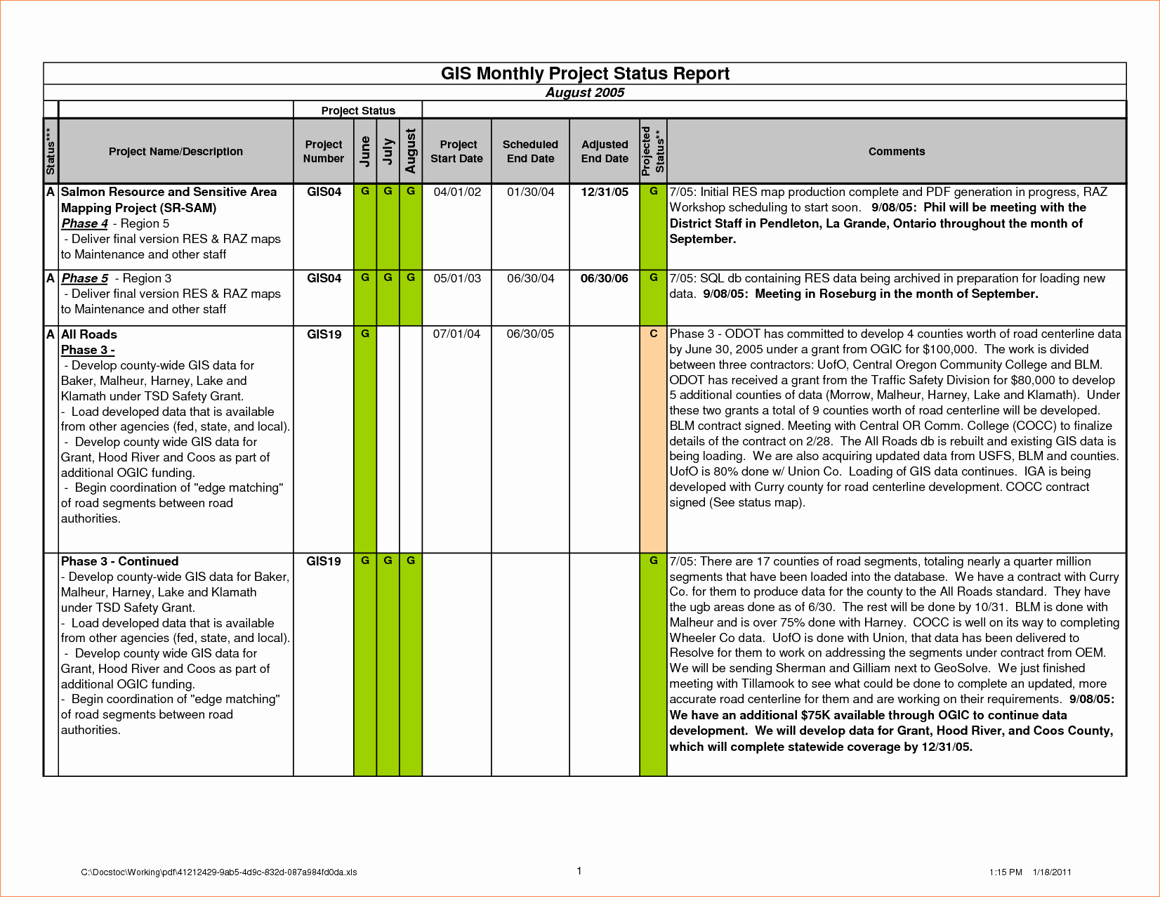 Project Management Status Report Template Excel All