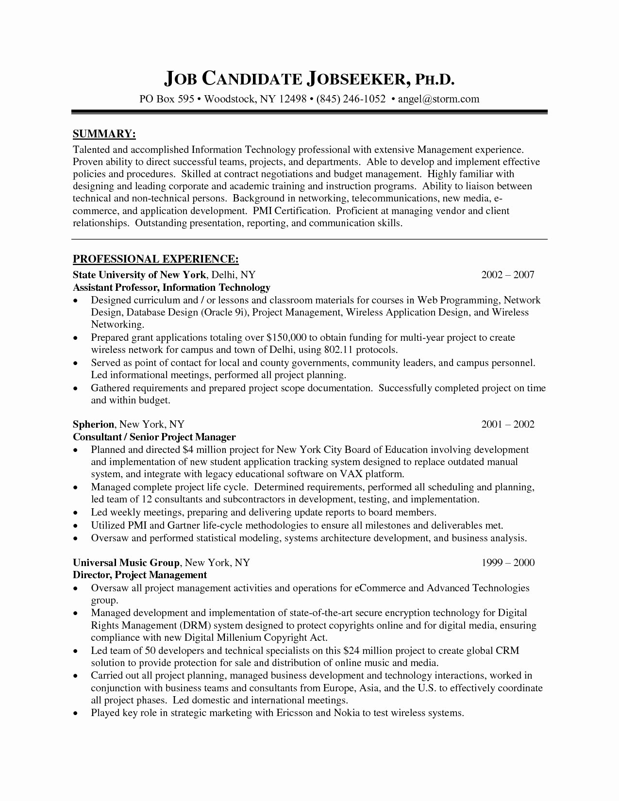 project manager resume sample free