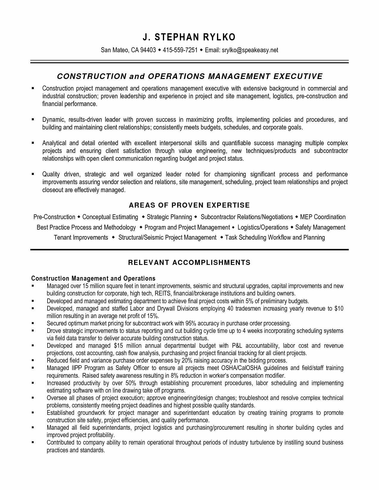 Project Manager Resume Writer Construction Management