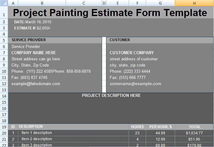 Project Painting Estimate Template Project Management