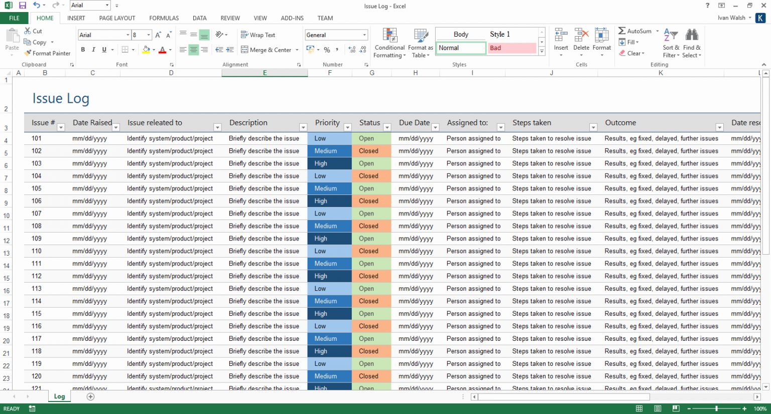 Microsoft Project шаблоны. Excel 2023. Issue log пример. Log в excel.