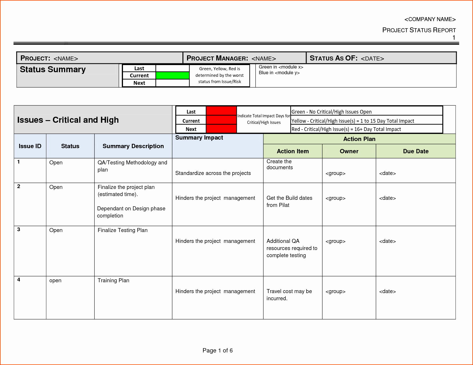 Project Status Report Sample Excel 7 Project Status
