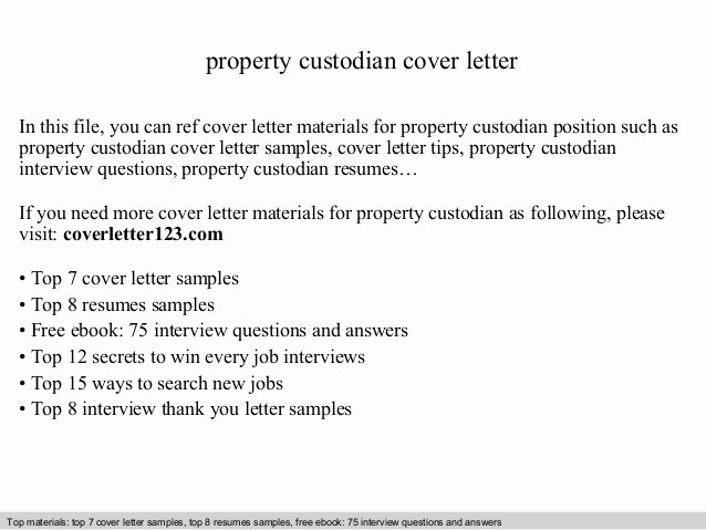Property Custodian Cover Letter
