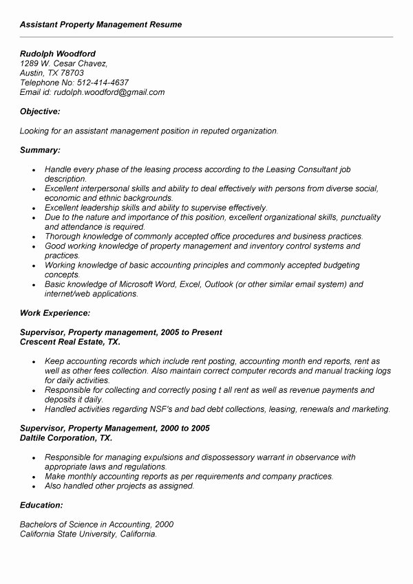 Property Manager Resume Objective