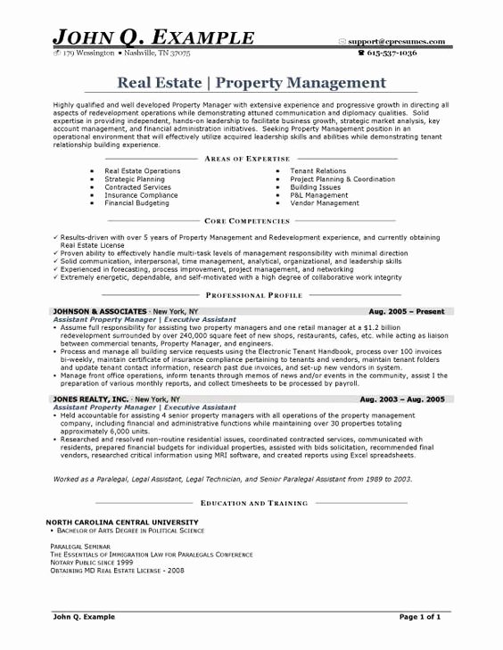Property Manager Resume Sample