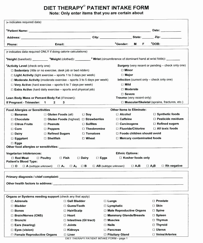 Psychotherapy Intake form Template Unique Physical
