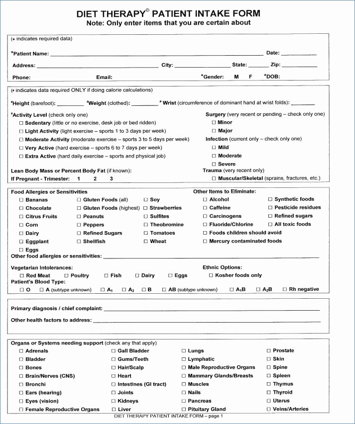 Psychotherapy Intake form Template