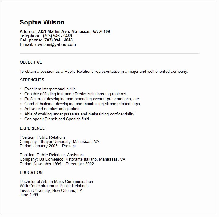 Public Relations and Human Resources Resume Examples