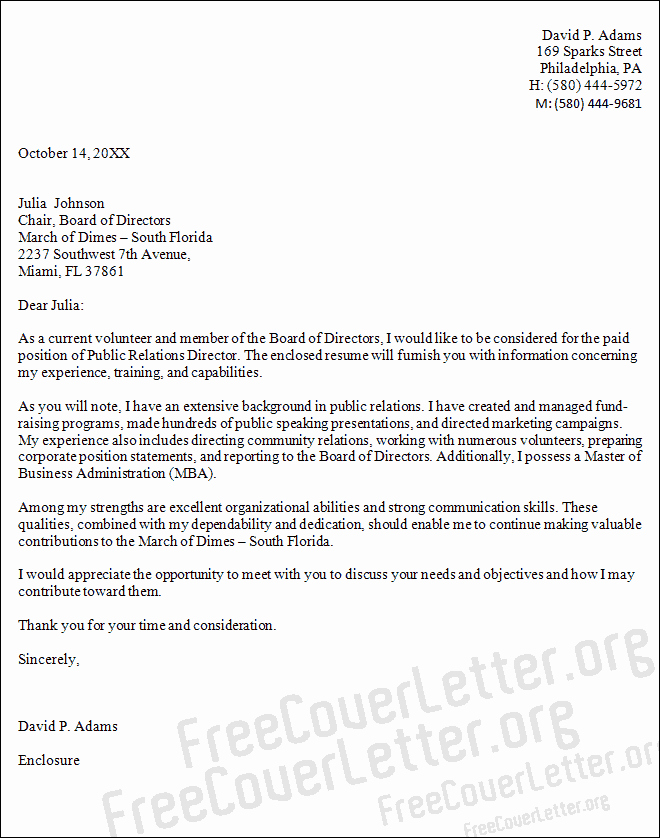 Public Relations Director Cover Letter Sample
