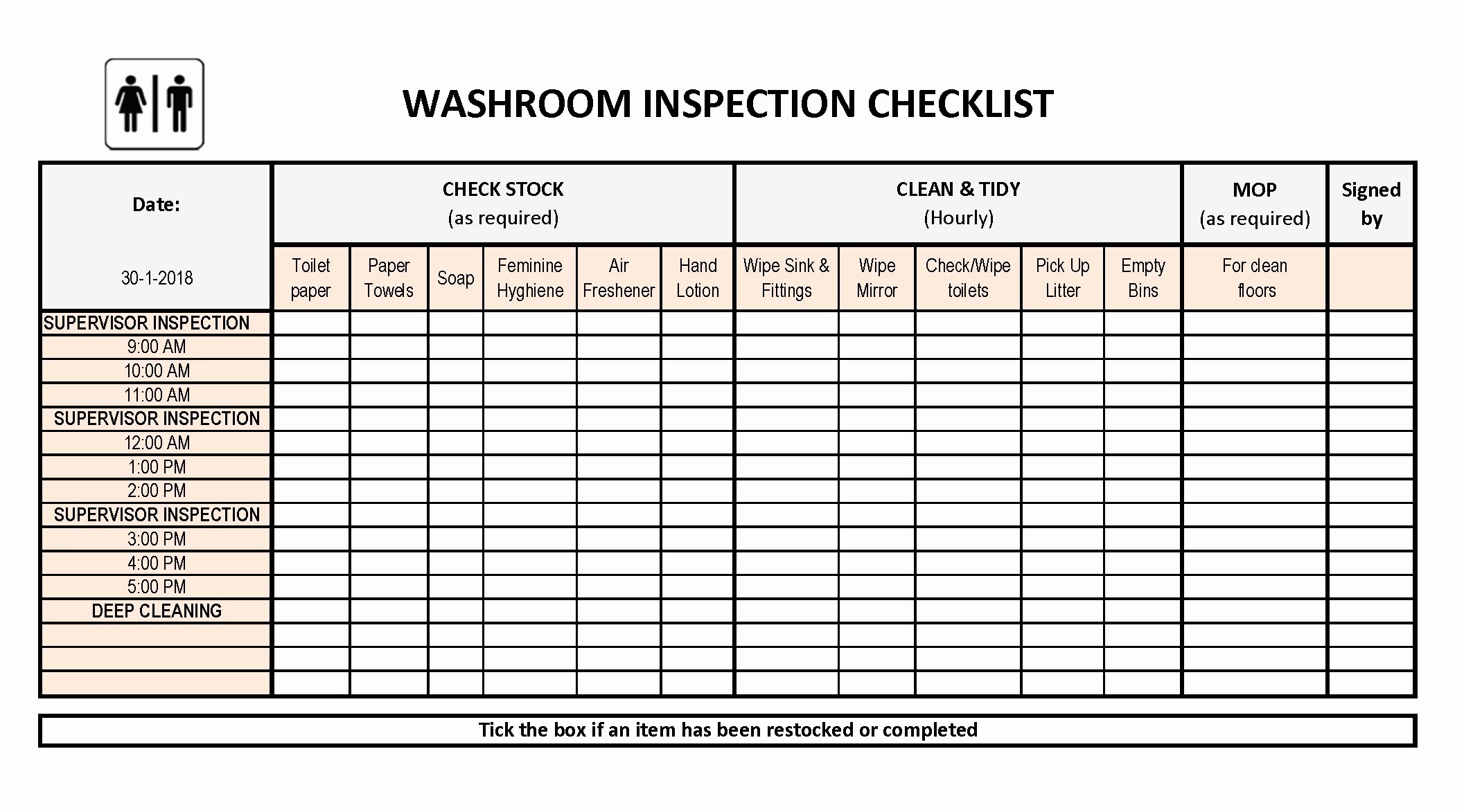 Public Restroom Cleaning Checklists