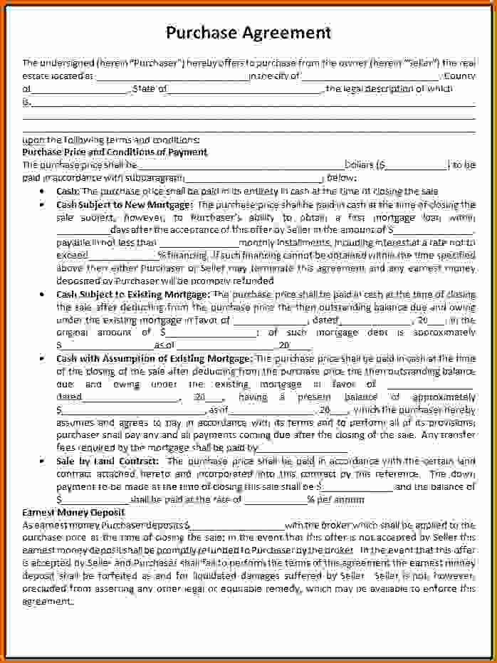 Purchase Agreement Template Freereference Letters Words