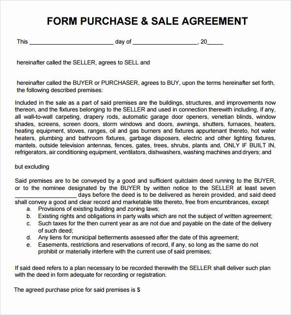 Purchase and Sale Agreement 7 Free Pdf Download