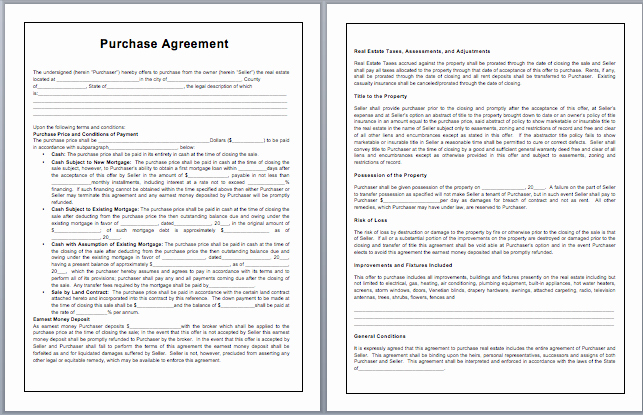 Purchase Contract Template Microsoft Word Templates