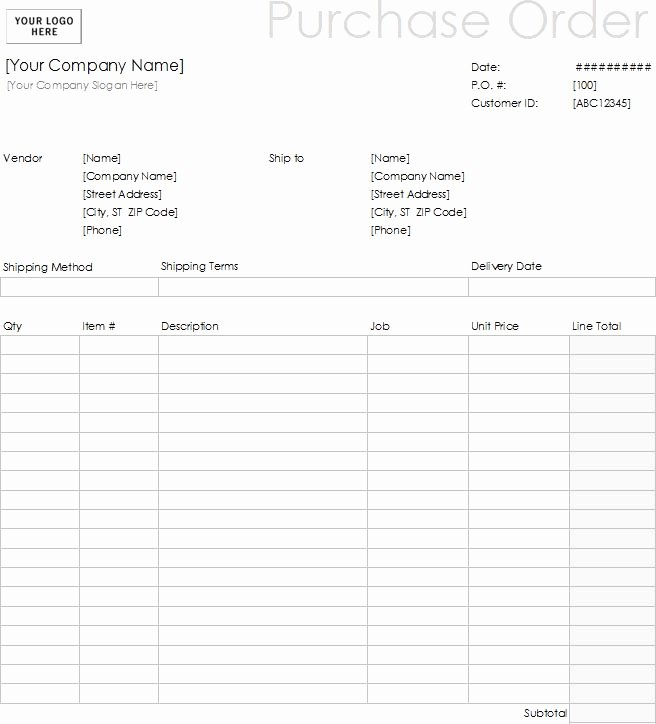 Purchase order form Example
