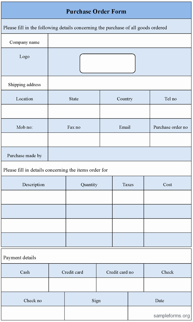 Purchase order form Template Sample forms