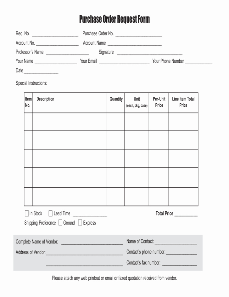 Purchase order Request form Free Download