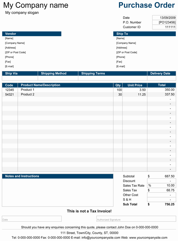 Purchase order Template Excel