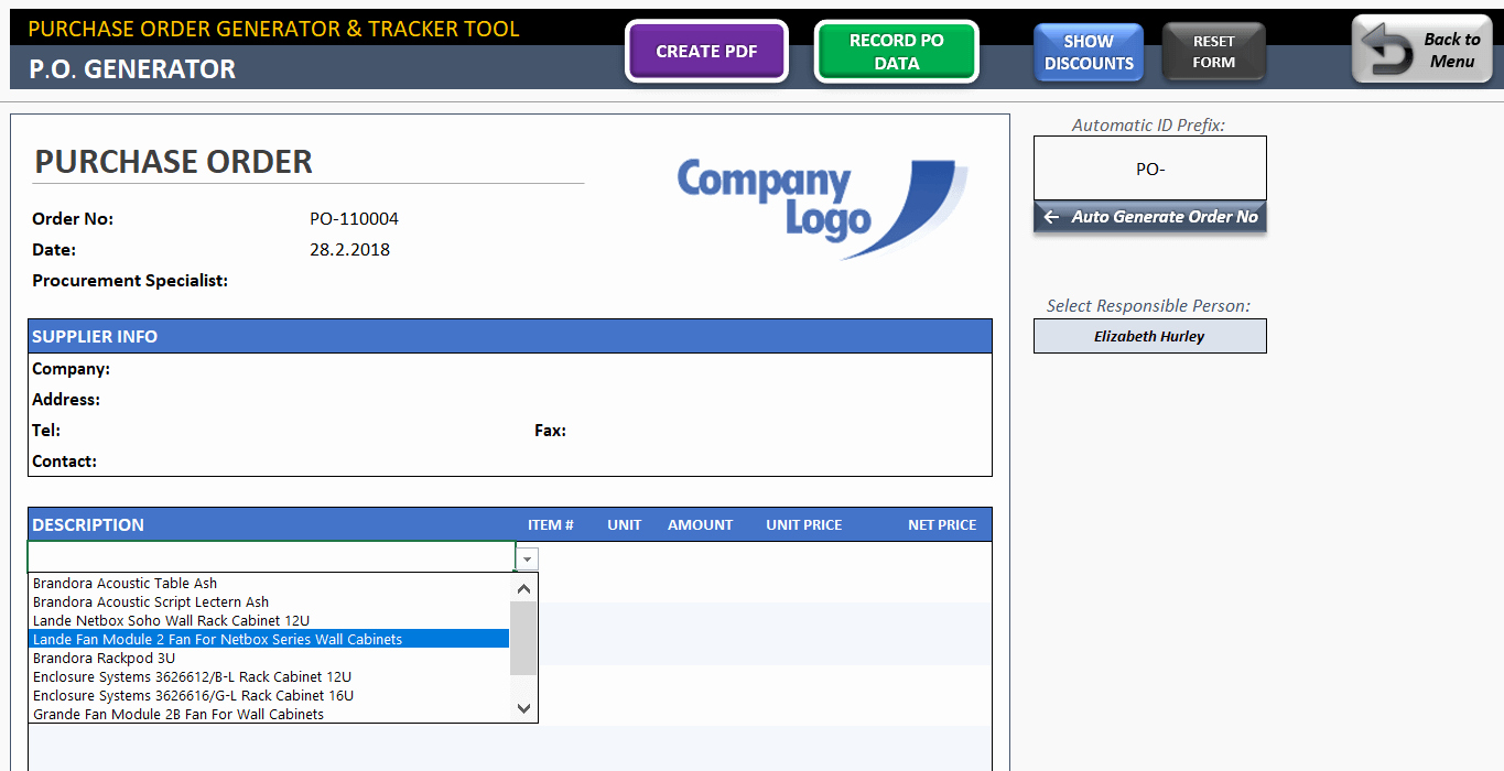 Purchase order Template Excel Po Generator &amp; Tracker tool
