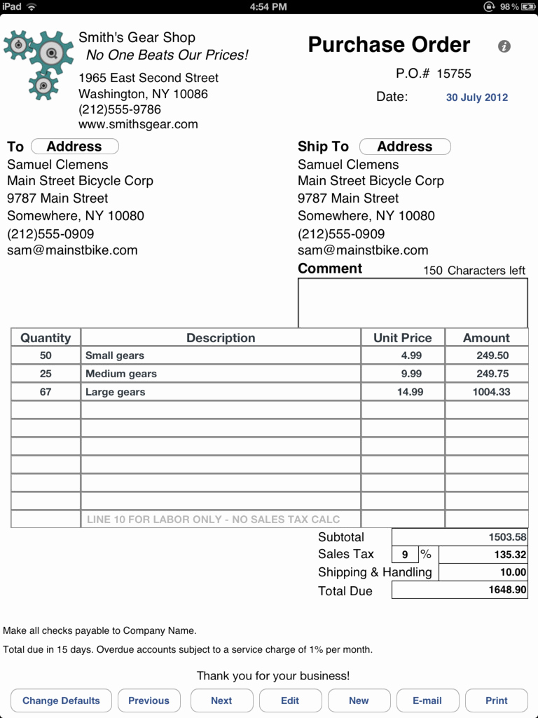 Purchase order Template Free Download