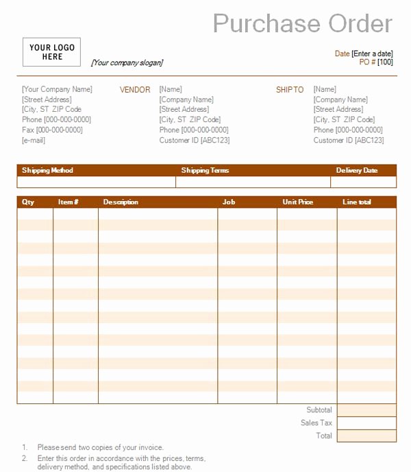 Purchase order Template Free Printable Blank Purchase