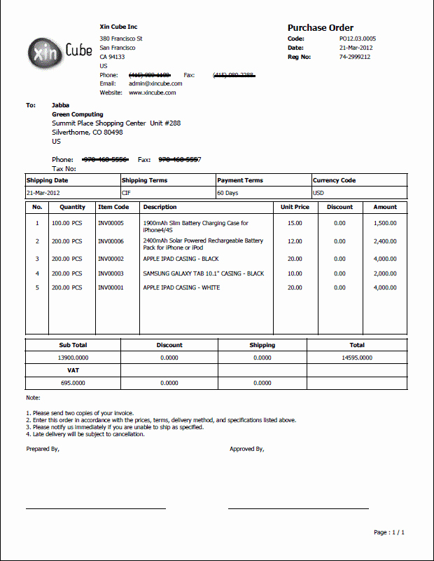 purchase order template