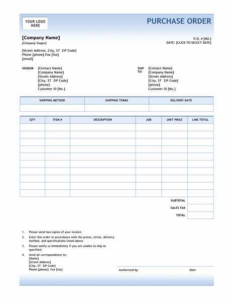 Purchase order Template Word Templates