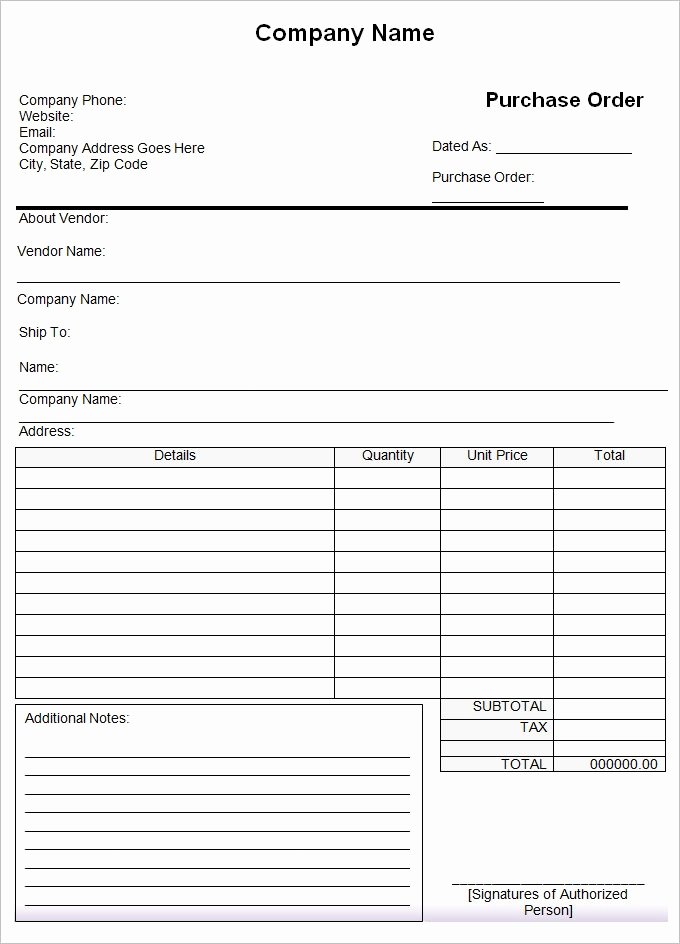 Purchase order Template Word