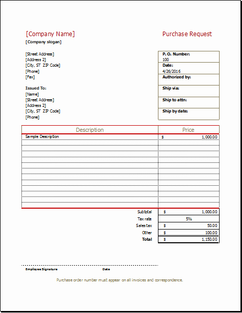 purchase request template