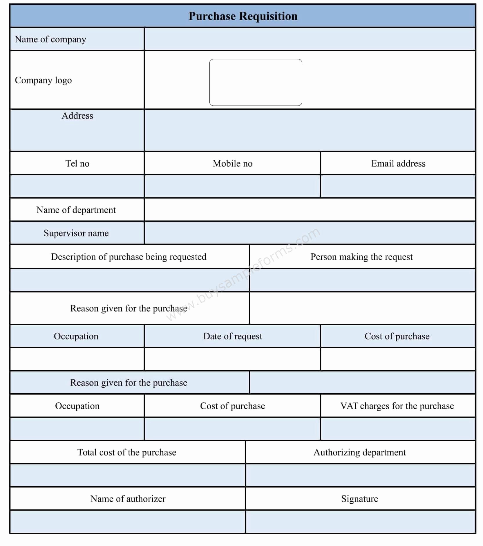 Purchase Requisition form Template Doc