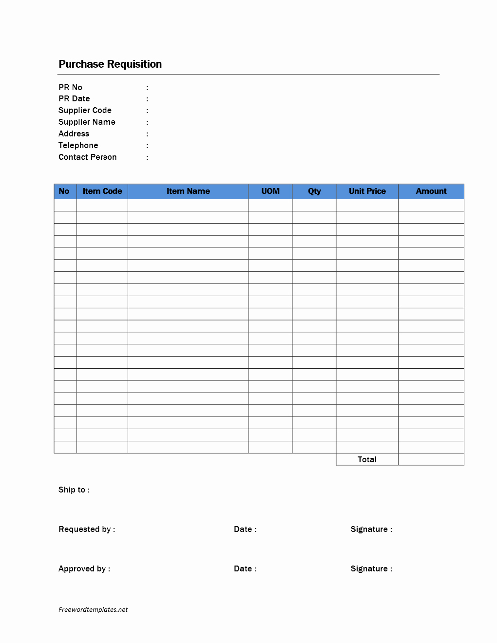 Purchase Requisition form
