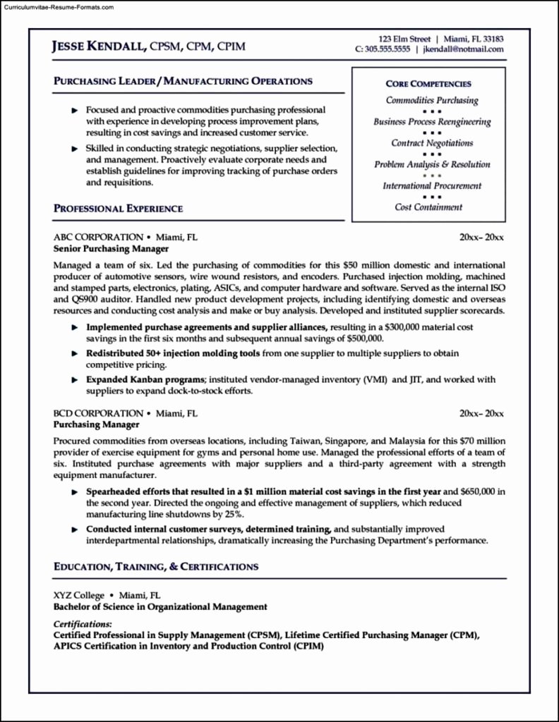 purchasing manager resume template