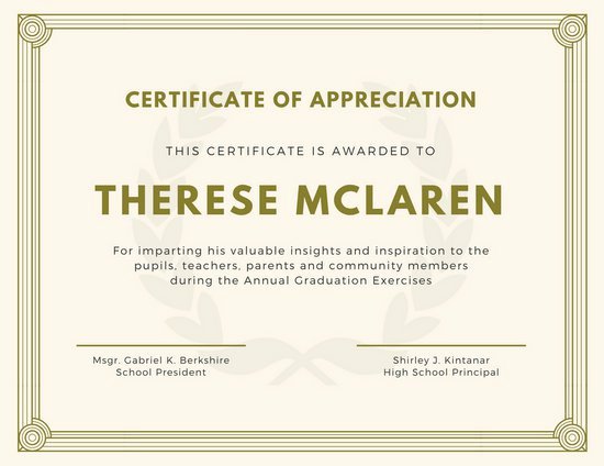 Purple and Gold Bordered Appreciation Certificate