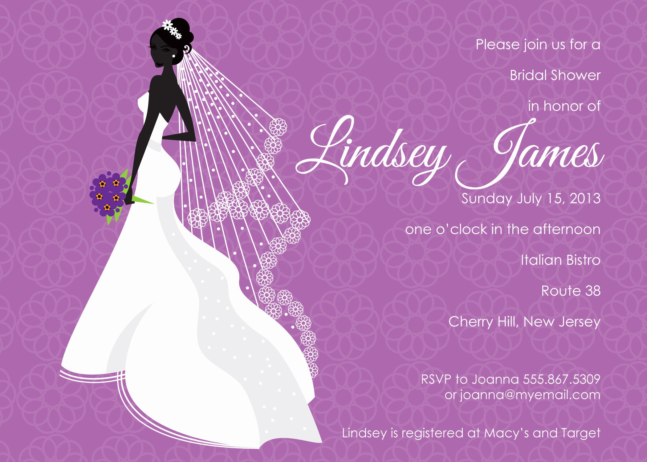 Purple Bridal Shower Invitations Template