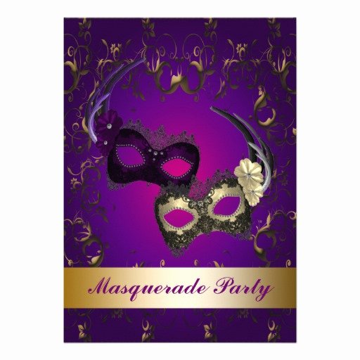 Purple Mardi Gras Mask Masquerade Party Invitation 5&quot; X 7
