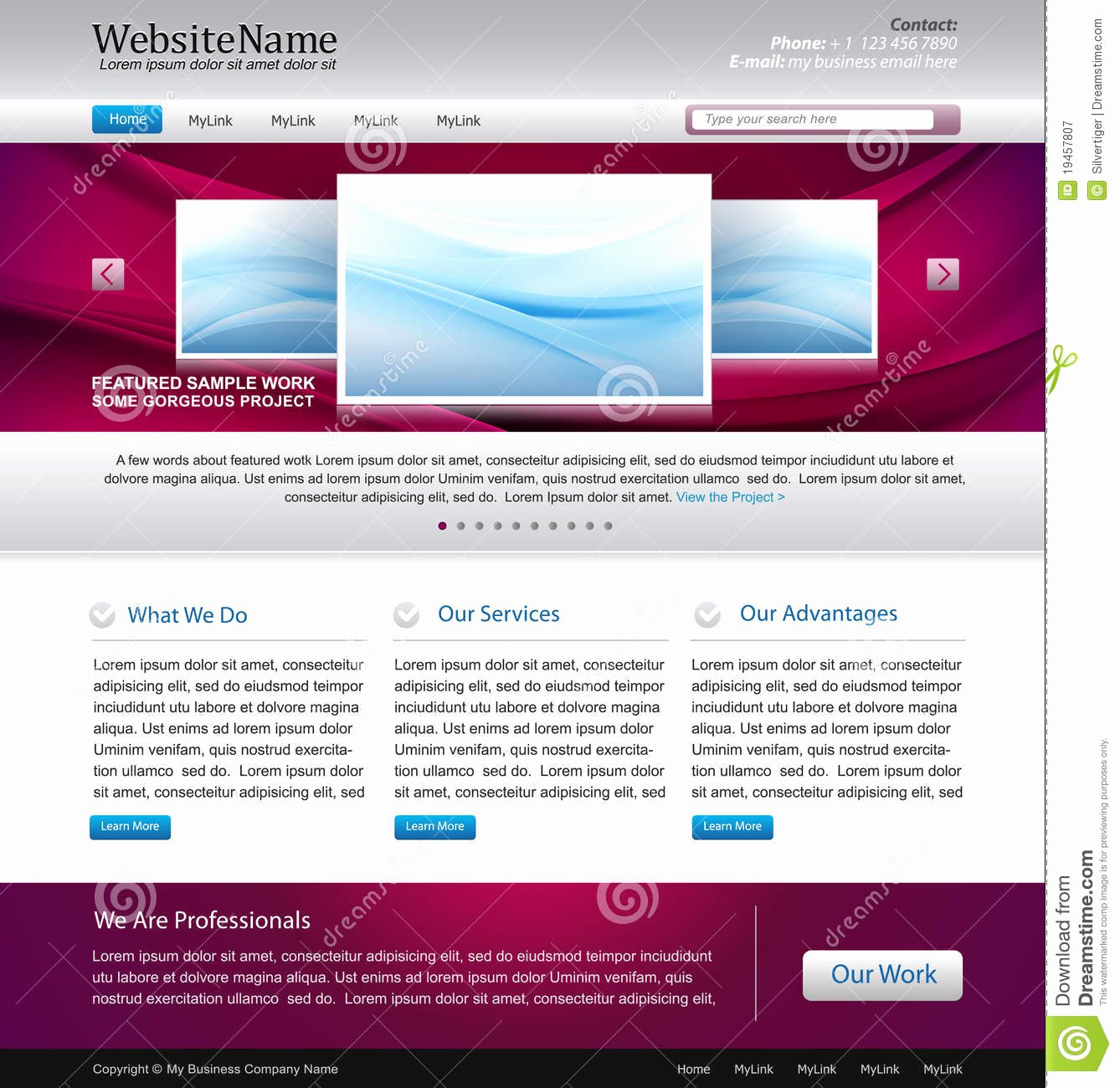 Purple Website Design Template Stock Vector Image