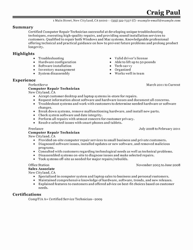 puter repair technician resume sample