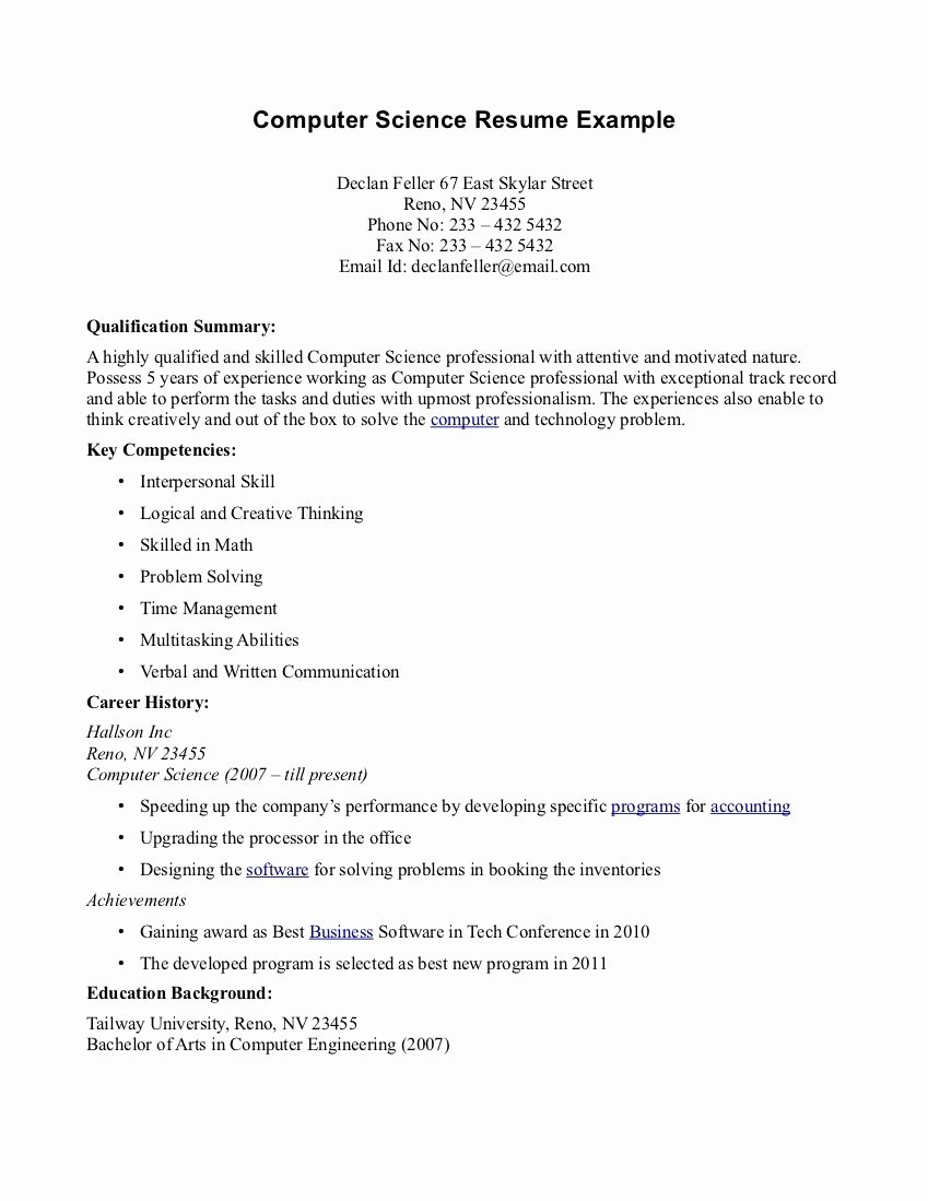 Puter Science Resume Templates O