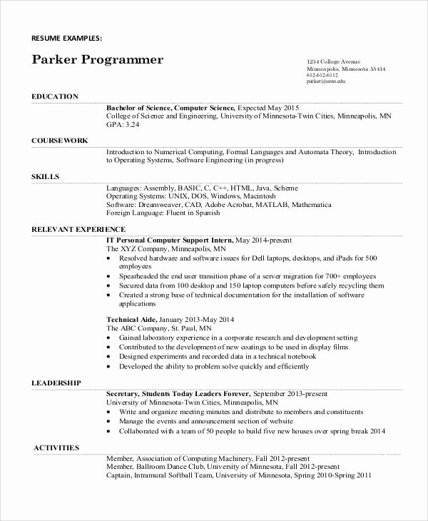 Puter Science Student Resume Best Resume Collection
