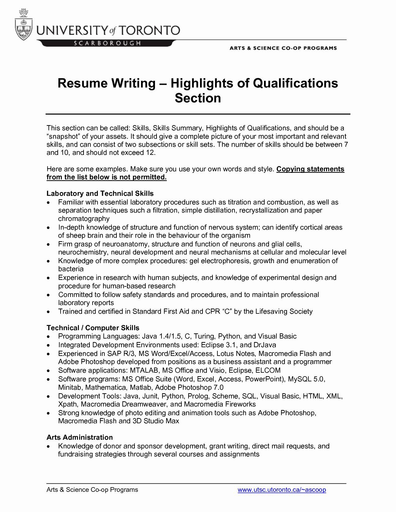 Puter Skills Qualifications Resume