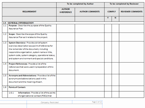 Quality assurance Checklist Template Excel