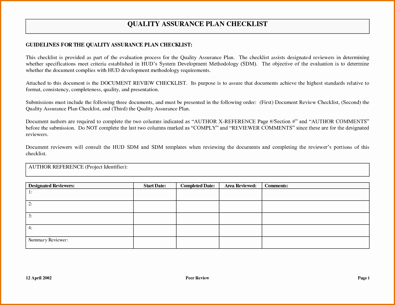 Quality assurance Plan Templatereference Letters Words