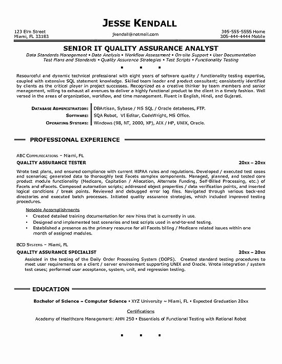 Quality assurance Resume Example