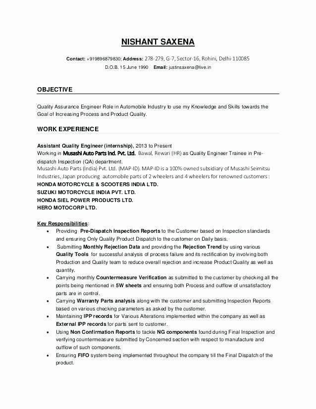 Quality Engineer Resume Download assurance Resumes Build