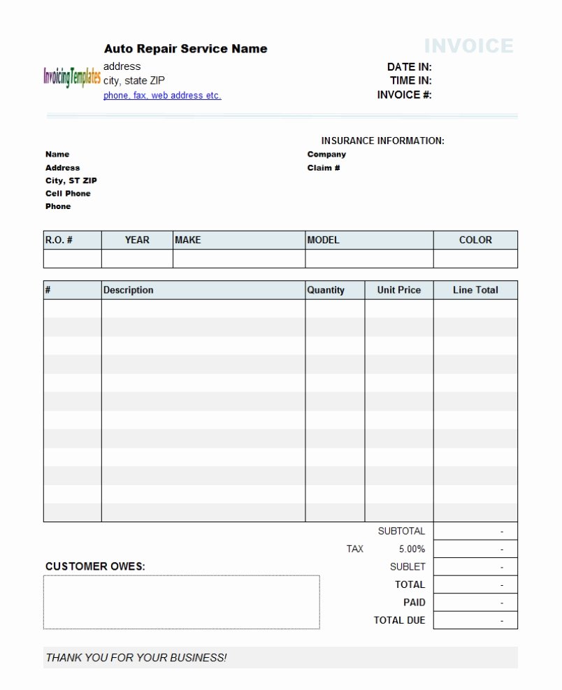 Quickbooks Invoice Template Excel